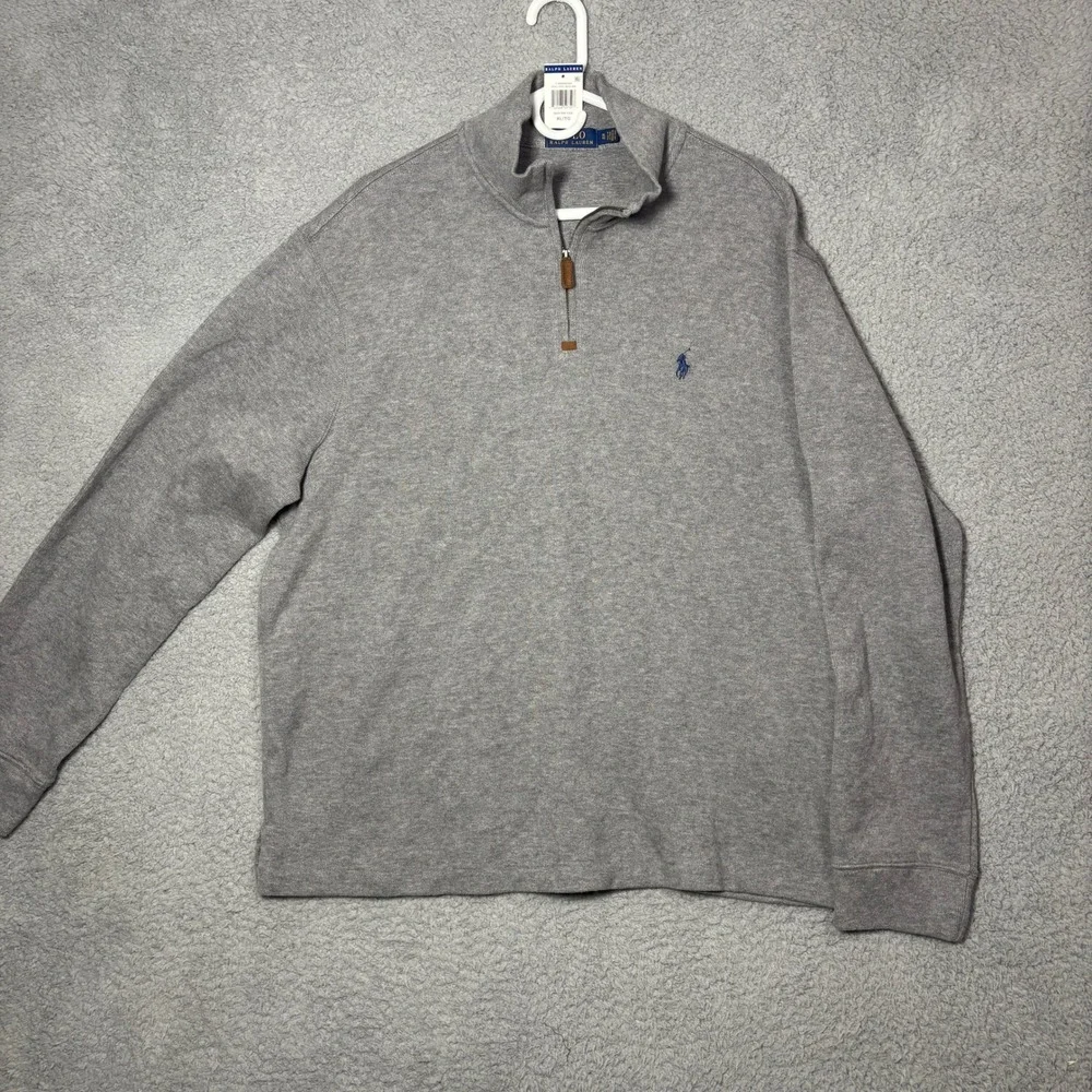 Polo Ralph Lauren Mens XL Quarter Zip Pullover Sweater Winter Grey Cotton 1719